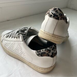 P448 Women’s White Leather Sneakers Leopard Heel Size 36 US 6 to 6.5 Comfort